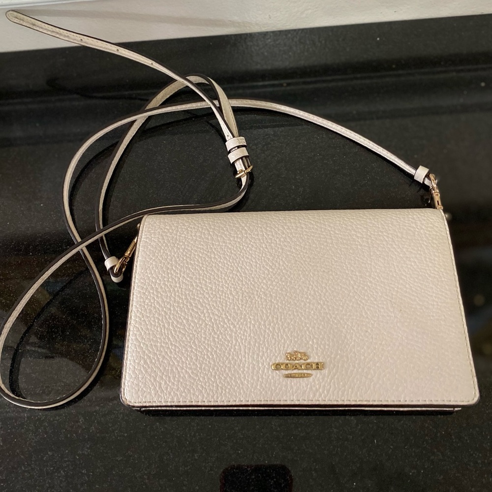 Coach Cream Leather Crossbody Wallet with Gold Hardware